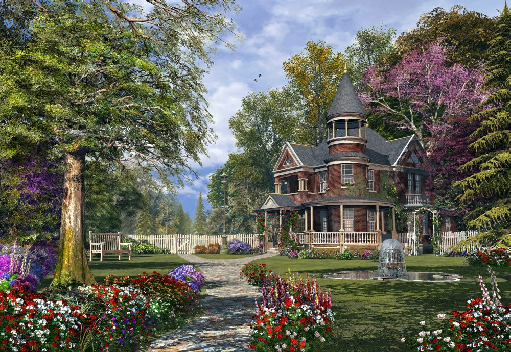 Late Summer Garden Poster Print by Dominic Davidson showcasing vibrant flowers and greenery.