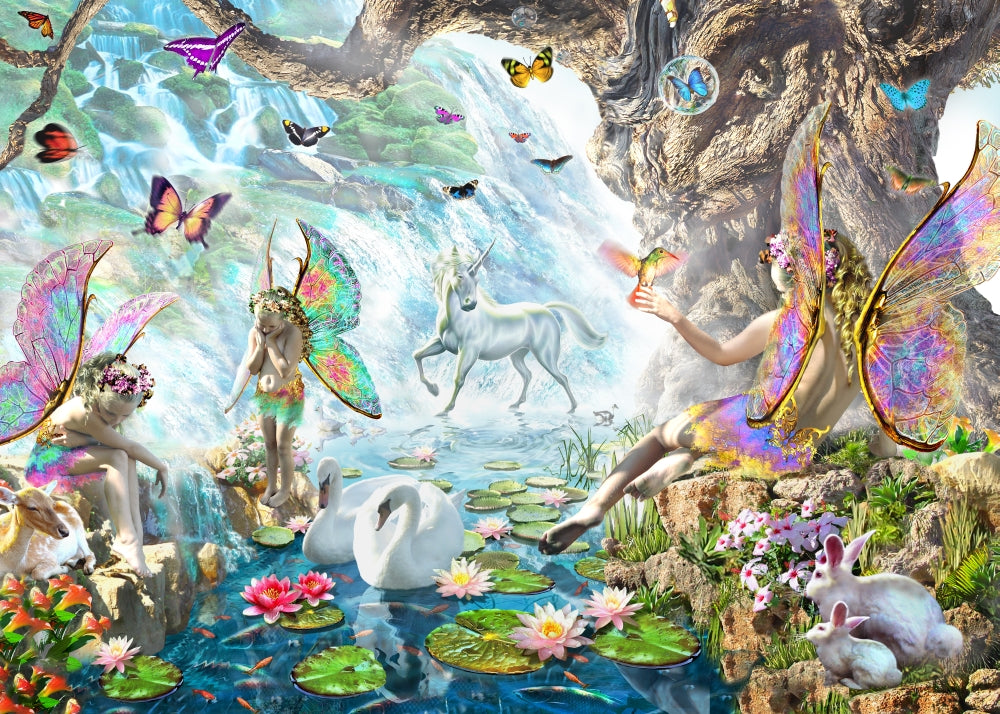 Fairy Falls Poster Print by Adrian Chesterman showcasing a waterfall in nature.