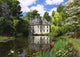 River Mansion Poster Print by Dominic Davidson showcasing a picturesque mansion by the river.