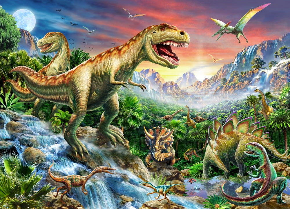 Jurassic Landscape Poster Print by Adrian Chesterman showcasing a prehistoric scene.
