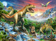 Jurassic Landscape Poster Print by Adrian Chesterman showcasing a vibrant prehistoric scene.