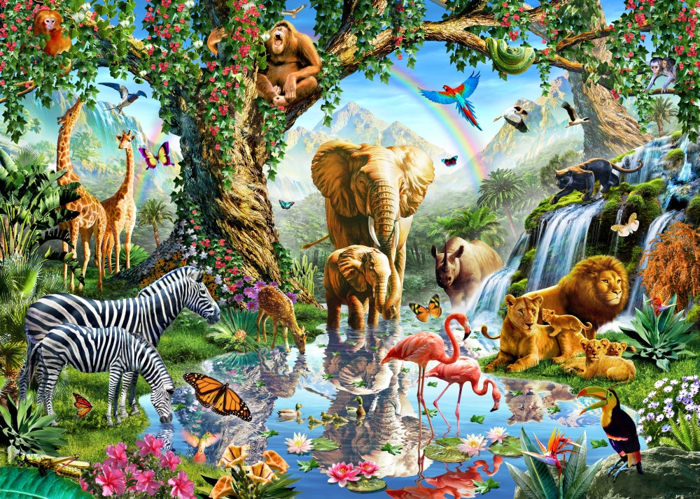 Jungle Lake Poster Print by Adrian Chesterman, vibrant jungle landscape artwork.