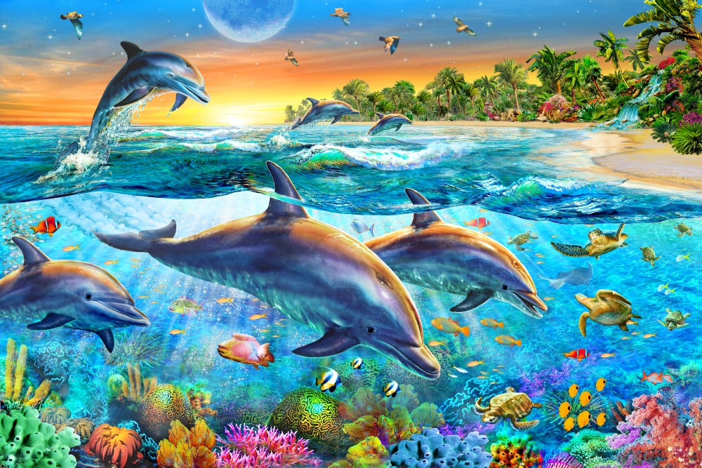 Dolphin Bay Poster Print by Adrian Chesterman featuring dolphins in clear water.
