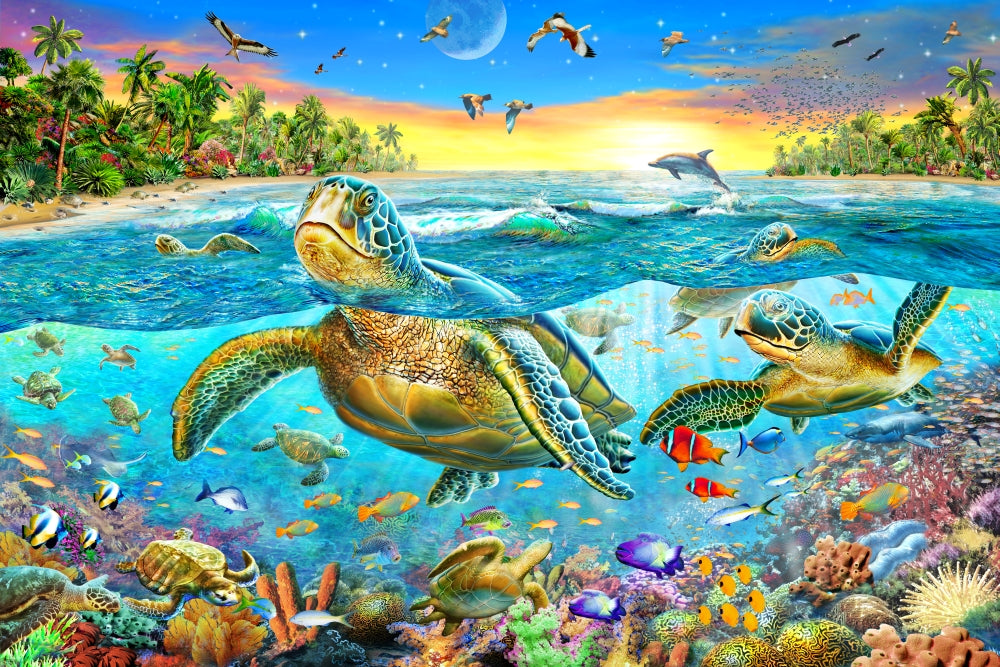 Turtle Cove Poster Print by Adrian Chesterman featuring vibrant marine life.