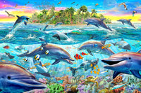 Dolphin Reef Poster Print by Adrian Chesterman showcasing vibrant marine life.