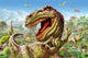 T-Rex & Dinosaurs Poster Print by Adrian Chesterman, featuring a vibrant illustration of dinosaurs