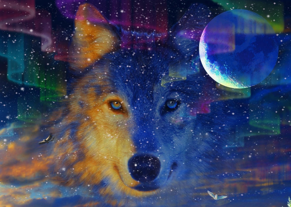 Moonlight Wolfpack Poster Print by Adrian Chesterman featuring wolves under the moonlight.