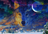 Moonlight Wolfpack Poster Print by Adrian Chesterman, showcasing a wolf pack under moonlight.