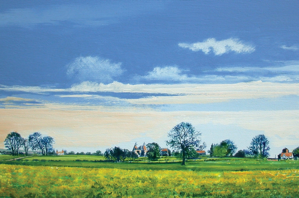 Golden Green Oats Poster Print by Steve Crisp featuring a vibrant field of oats.