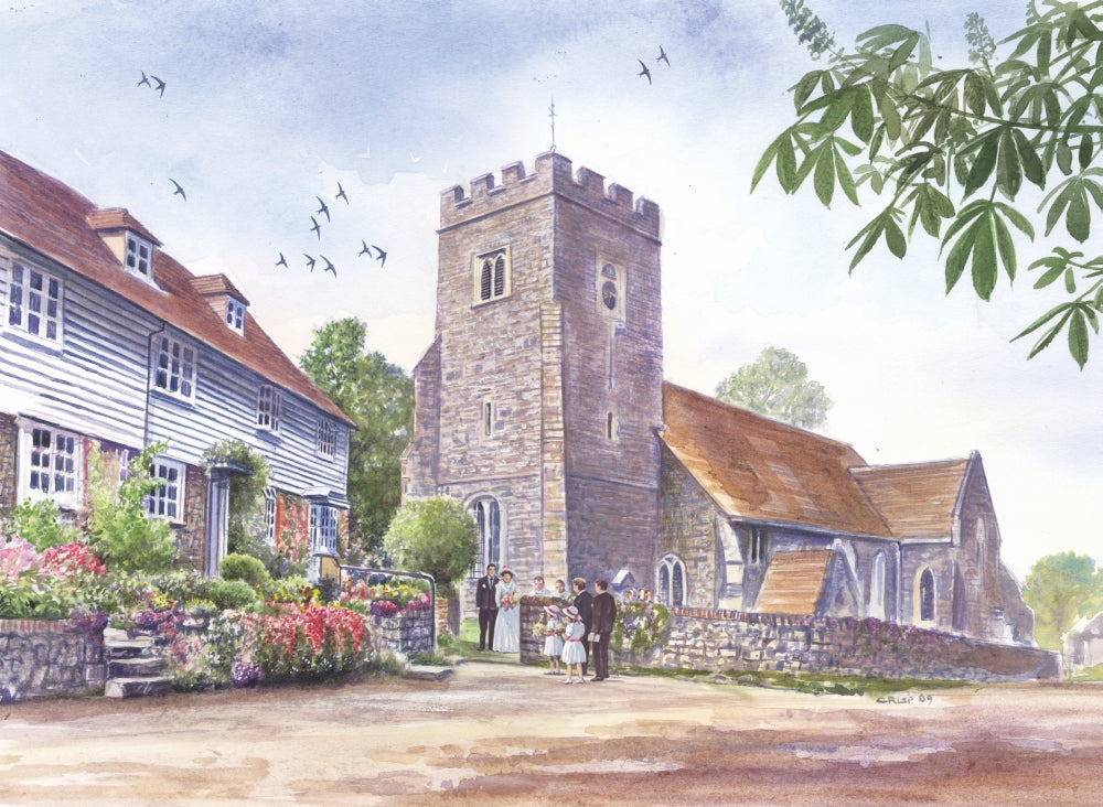 Plaxtol Church Wedding Poster Print by Steve Crisp, showcasing beautiful architecture.
