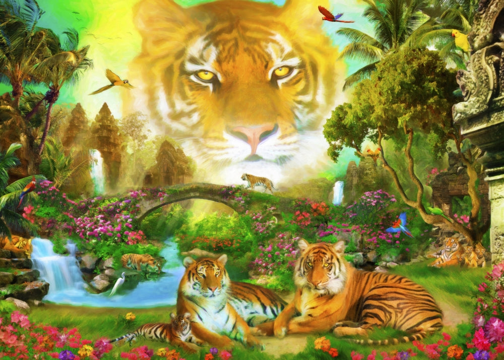 Majestic Tiger Grotto Poster Print by Aimee Stewart featuring a tiger in a lush grotto.