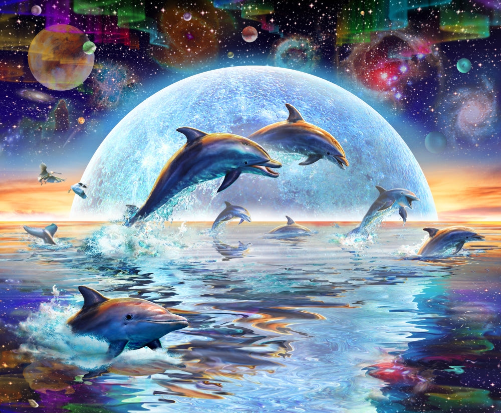 Dolphins by Moonlight Poster Print by Adrian Chesterman