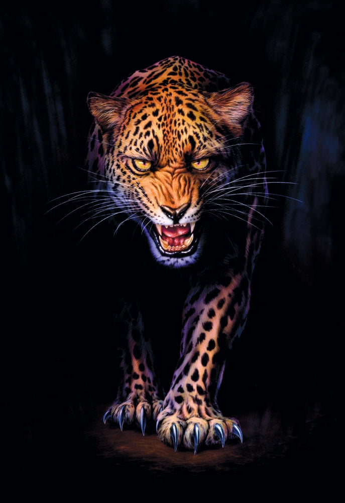 Prowling Leopard - Crop 2 Poster Print by Andrew Farley showcasing a majestic leopard in a vibrant setting.