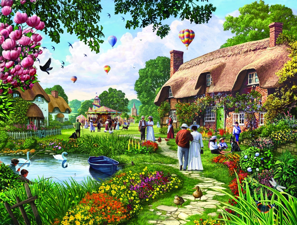 Pond Cottage Poster Print by Steve Crisp - serene artwork of a cottage by the water.