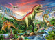 Jurassic Forest Poster Print by Adrian Chesterman showcasing dinosaurs in a lush prehistoric landscape.