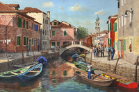 Burano Canal Fine Art Print by Richard Harpum featuring vibrant colors and serene atmosphere.