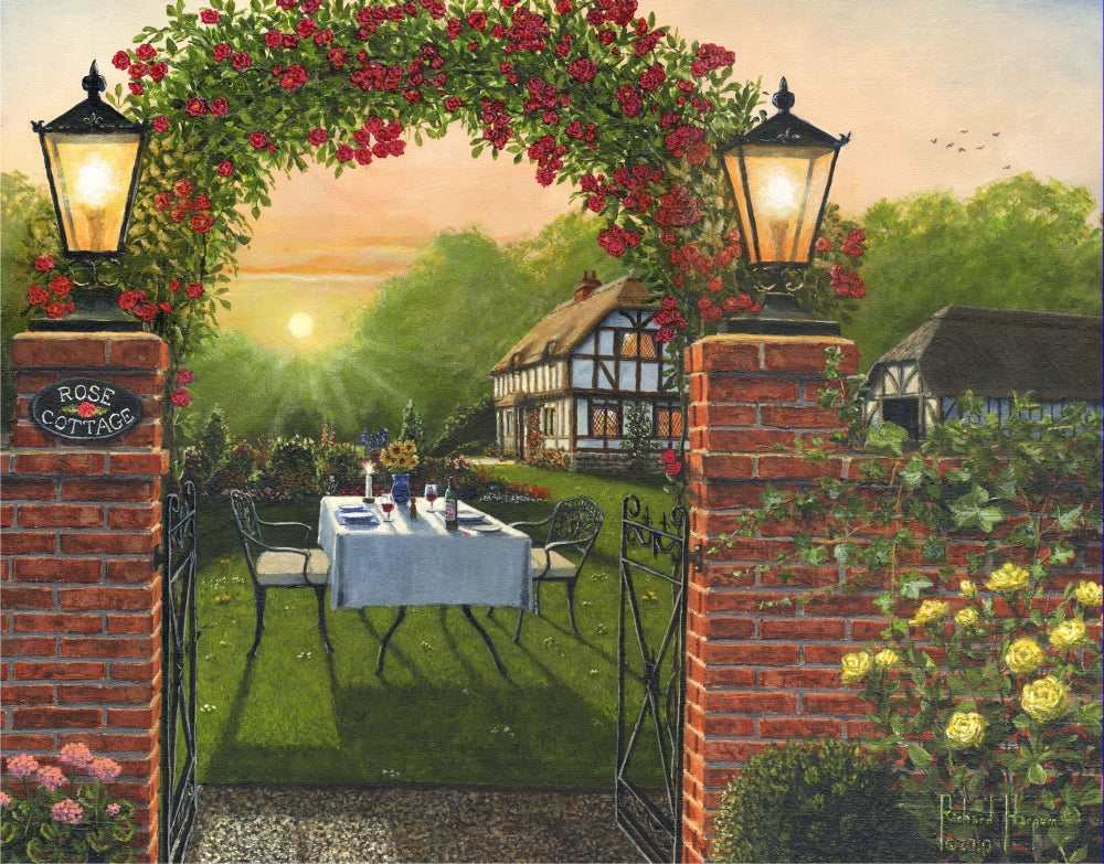 Dinner for Two - Rose Cottage Poster Print by Richard Harpum