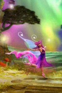 Auroras Purple Dancer Poster Print by Aimee Stewart showcasing vibrant colors and dynamic movement.