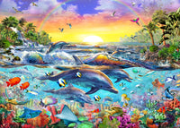 Tropical Cove Poster Print by Adrian Chesterman featuring lush greenery and tranquil waters.