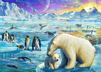 Arctic Sundown Poster Print by Adrian Chesterman showcasing a beautiful sunset over an icy landscape.