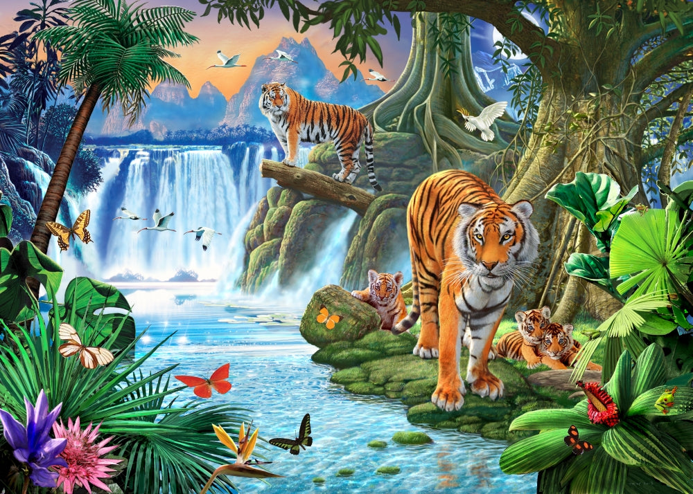 Tiger Two Poster Print showcasing a pair of majestic tigers in their natural habitat.
