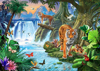 Tiger Two Poster Print showcasing a pair of majestic tigers in their natural habitat.