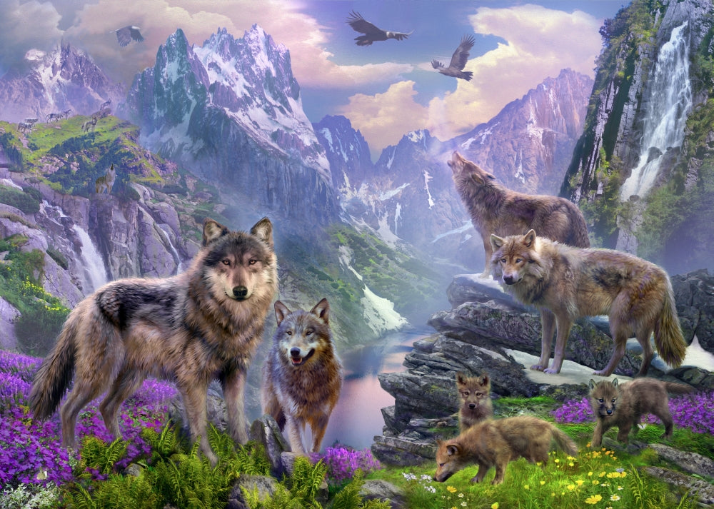 Spring Wolves Poster Print by Jan Patrick showcasing wolves in nature.