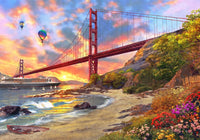 Sunset at Golden Gate Poster Print by Dominic Davidson, vibrant colors, iconic landscape art.