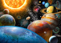 Planets and Their Moons Poster Print by Adrian Chesterman showcasing celestial bodies.