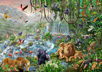 Jungle Waterfall Poster Print by Adrian Chesterman showcasing a serene jungle scene.