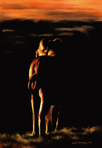 Lioness at Night Poster Print by Sarah Stribbling showcasing a lioness in moonlight.
