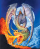 Fire Moon Dragon Poster Print by Robin Koni featuring a majestic dragon under a fiery moon.