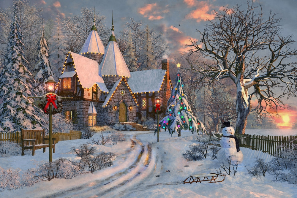 Christmas Cottage Poster Print by Dominic Davidson featuring a cozy holiday scene.