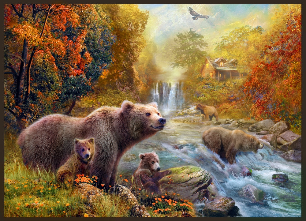 Bears by the Stream Poster Print by Jan Patrick, nature artwork