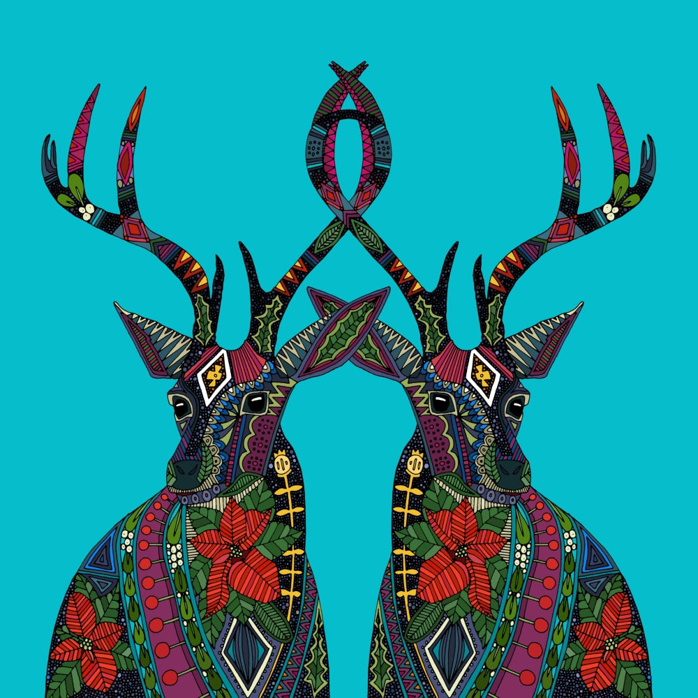 Poinsettia Deer Poster Print by Sharon Turner showcasing festive red flowers and a deer.