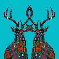 Poinsettia Deer Poster Print by Sharon Turner showcasing festive red flowers and a deer.