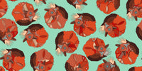 Curled Fox Polka Mint Poster Print by Sharon Turner featuring a playful fox with polka dots.