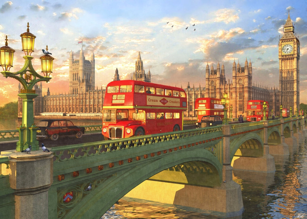 Westminster Bridge Buses Poster Print by Dominic Davidson