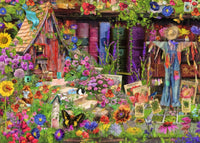 The Scarecrow's Garden poster print by Aimee Stewart, vibrant garden scene artwork.