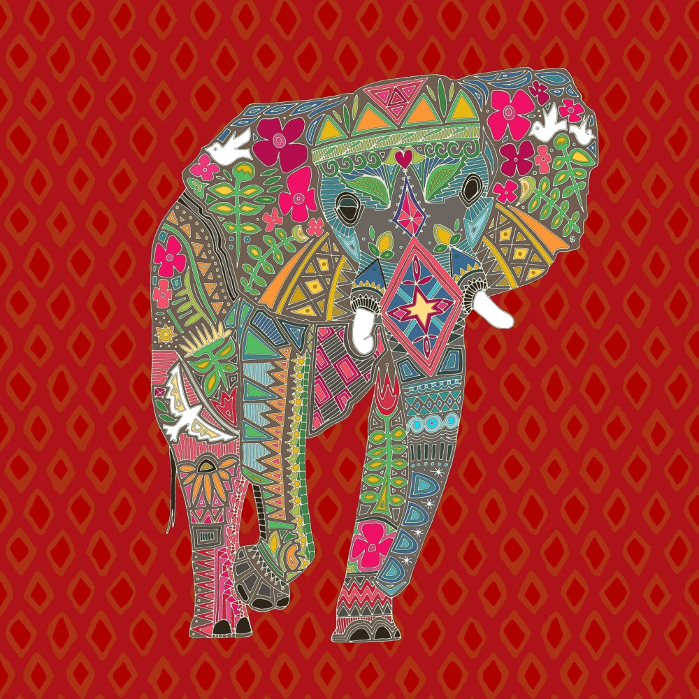 Painted Elephant Poster Print by Sharon Turner showcasing vibrant colors.