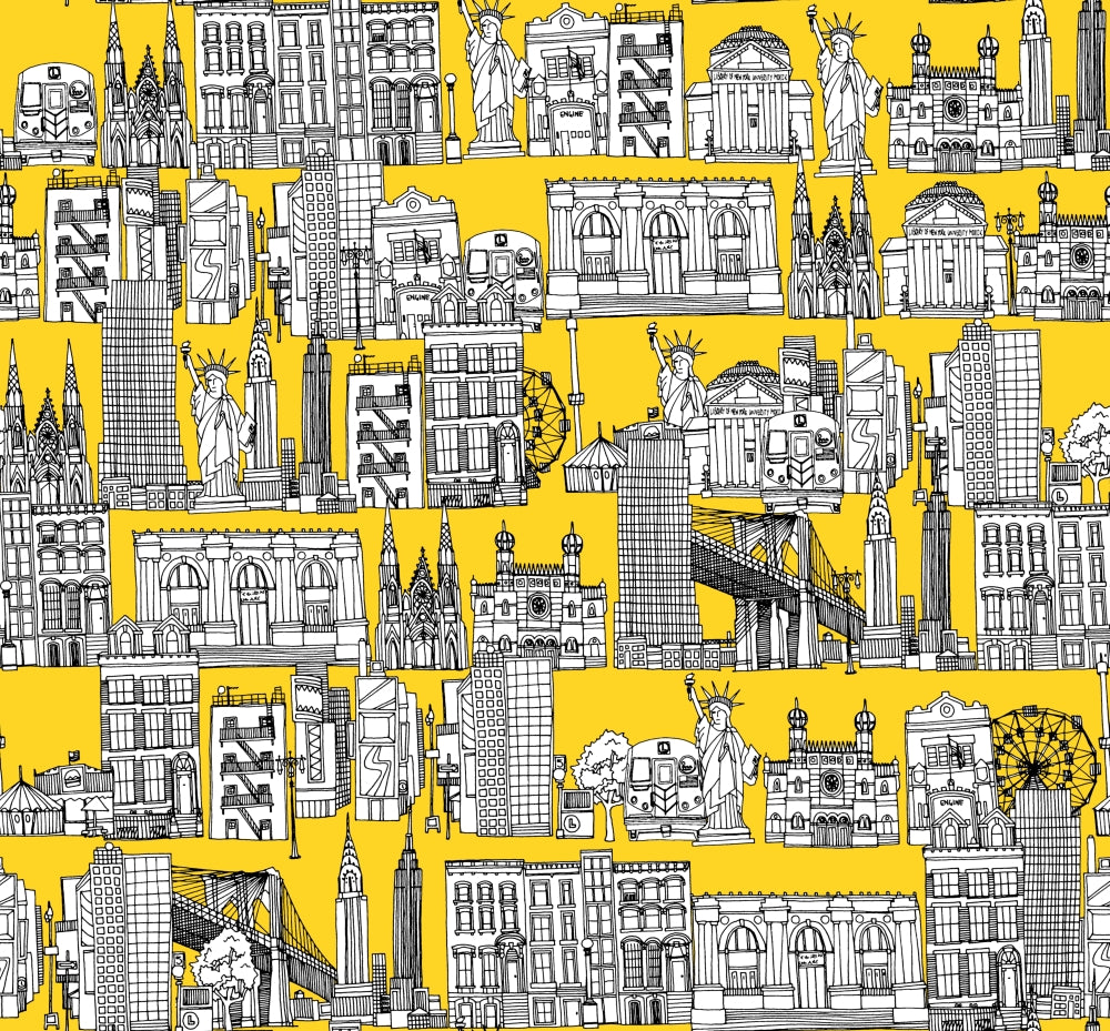 New York Yellow Poster Print by Sharon Turner showcasing vibrant urban art.
