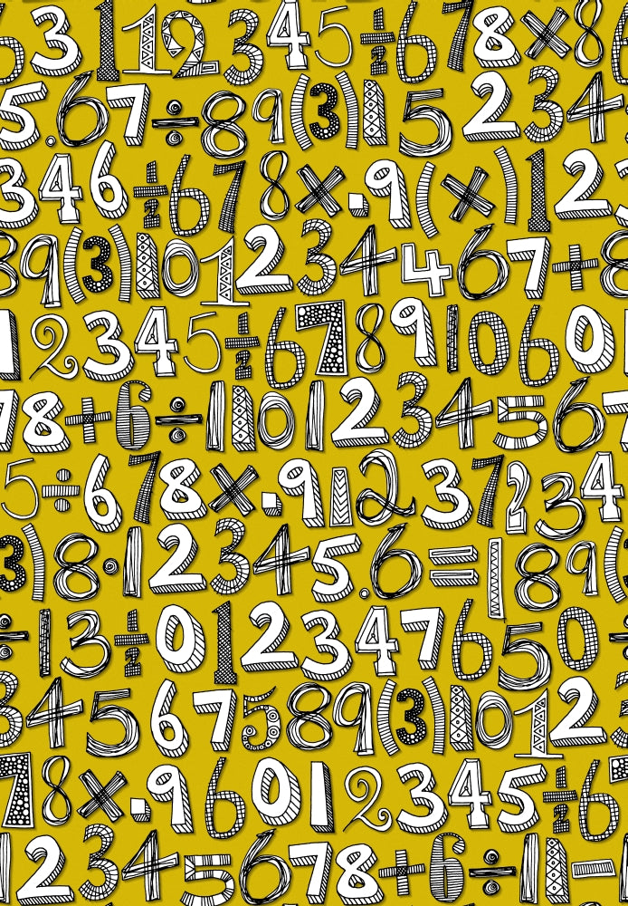Math Doodle Yellow Poster Print by Sharon Turner featuring playful doodles and mathematical symbols.