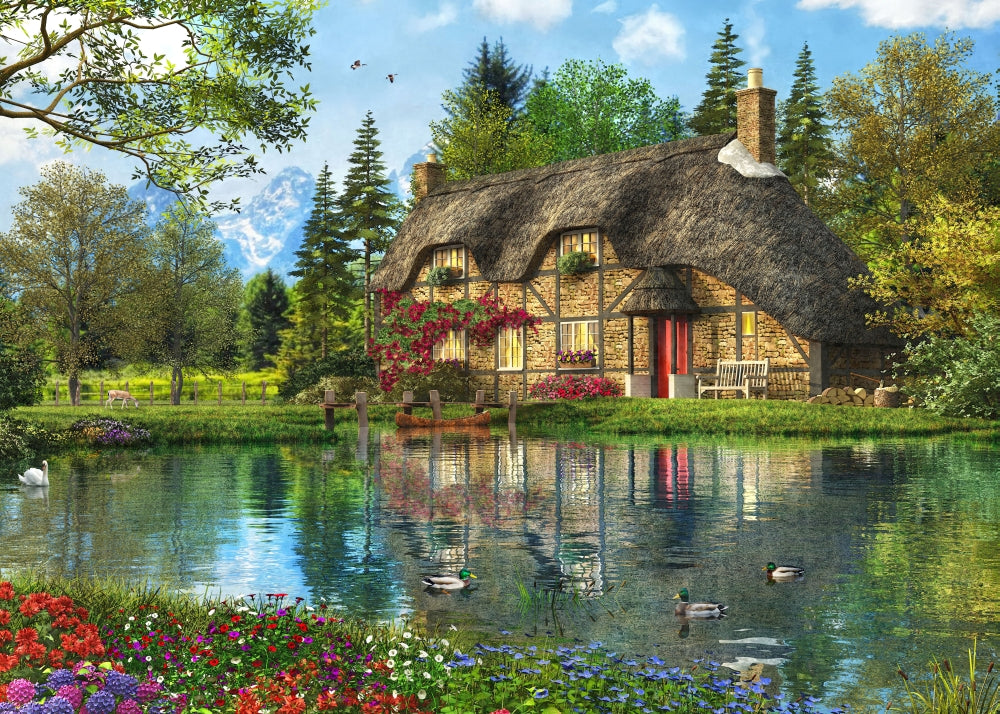Lake View Cottage Poster Print by Dominic Davidson showcasing tranquil lakeside scenery.