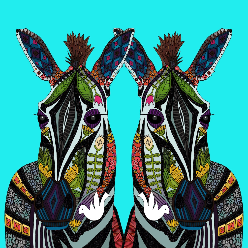 Zebra Love poster print by Sharon Turner showcasing beautiful zebra artwork.