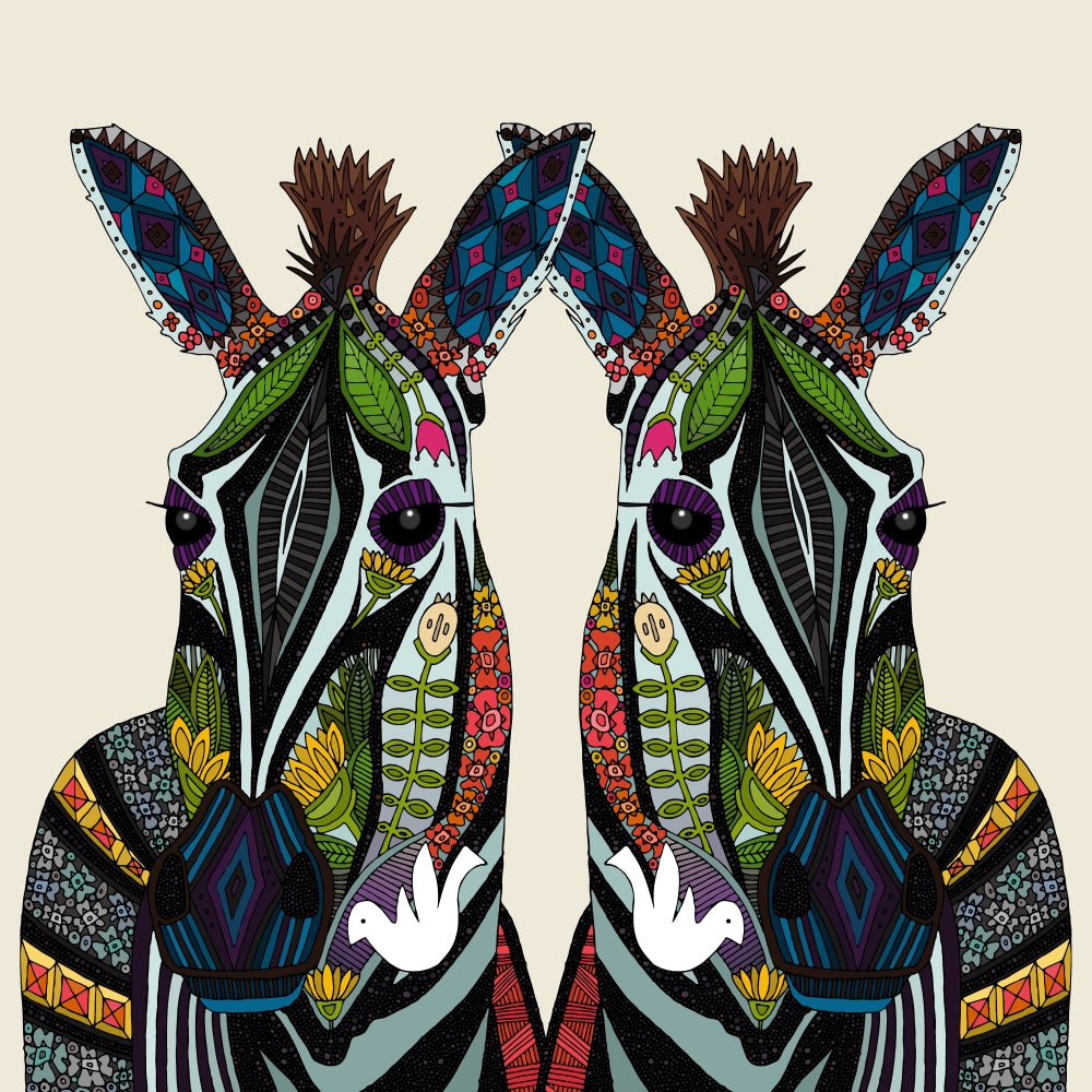Zebra Love Poster Print by Sharon Turner showcasing a beautiful interaction of zebras.