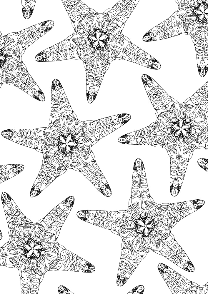 Starfish Flowers Poster Print by Sharon Turner, vibrant ocean and floral artwork