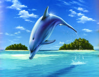 Mid-day Dolphin Poster Print by Robin Koni featuring playful dolphins in vibrant ocean waters.