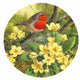 Robin and Primrose Poster Print by John Francis featuring vibrant colors and nature theme.