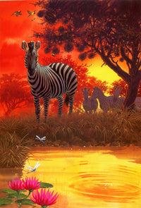 Standing Zebra Poster Print by John Francis, showcasing a detailed zebra illustration.