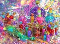 Glittering Bottles poster print by Aimee Stewart, colorful decorative art.